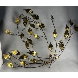 Vtg. Homco Wall Hanging Branches Decor Gold Metal Copper Leaf Spray Set of 2 MCM
